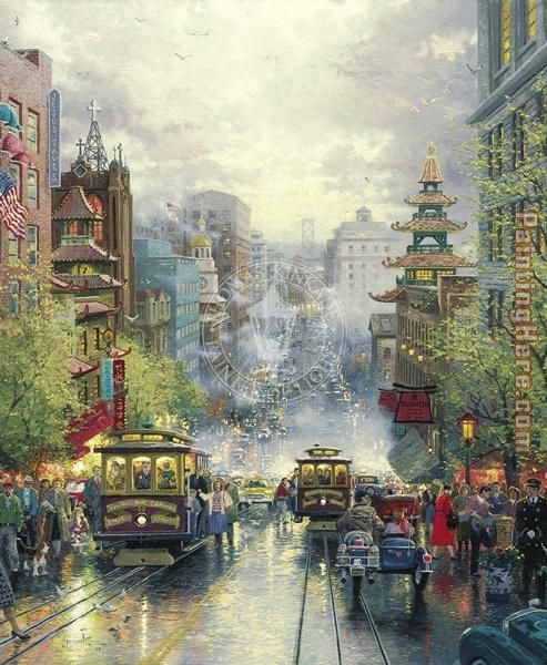 San Francisco A View Down California Street From Nob Hill painting - Thomas Kinkade San Francisco A View Down California Street From Nob Hill art painting